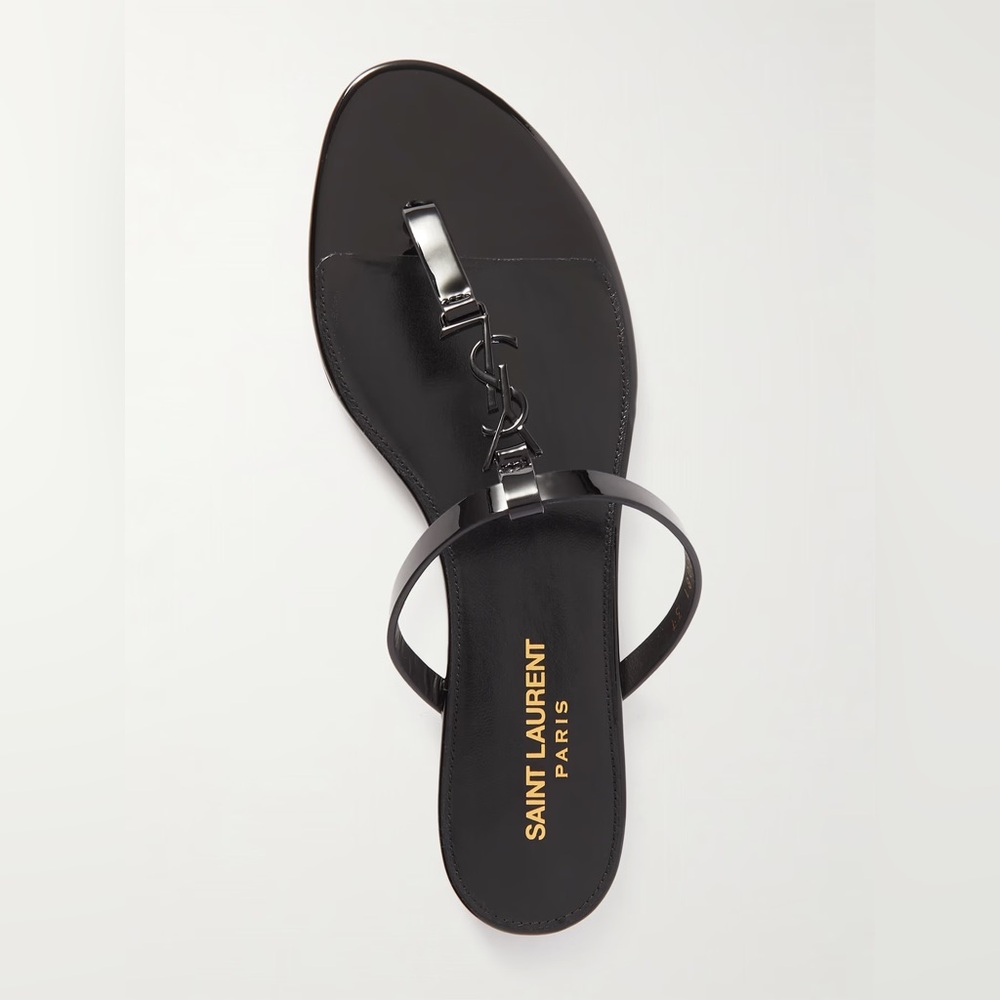 NWT Saint Laurent Cassandra logo-embellished patent-leather sandals